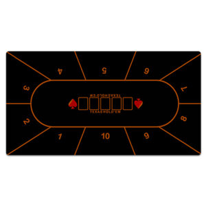 Tapis de poker Texas Hold'em 120 x 60 cm, fond noir et lignes orange, 10 places numérotées (motif vendu)