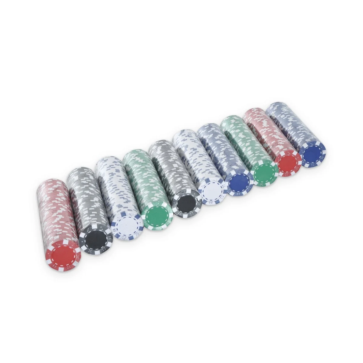 Mallette de poker 500 jetons en aluminium, les 500 jetons en rouleaux, photo du produit sur fond blanc