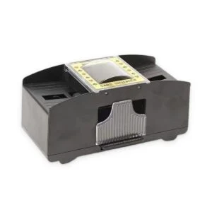 Mélangeur de cartes électrique à piles, 2 jeux, photo du produit sur fond blanc